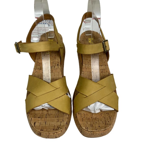 Korks Kalie Cork Platform Wedge Sandal Yellow Leather Ankle Strap Women Sz 10M - Picture 3 of 8